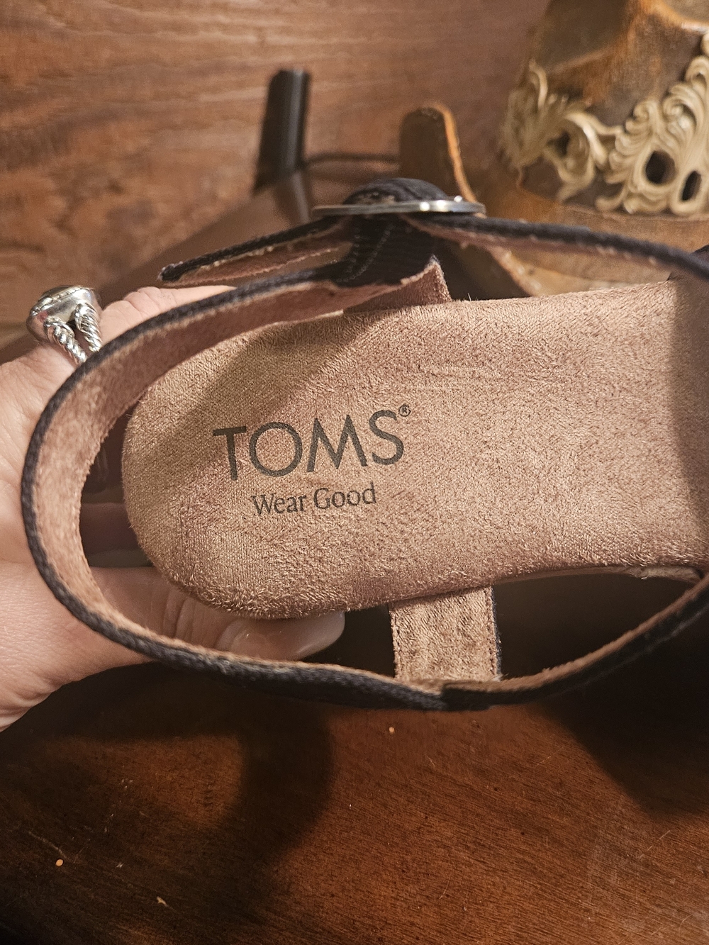 Toms Black Crisscross Wedge Sandals with Ankle Strap - Picture 8 of 10